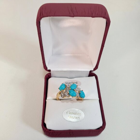 Sterling Silver Turquoise & White Topaz Ring (Appraised, Natural Gemstones, 925) - Picture 4 of 15